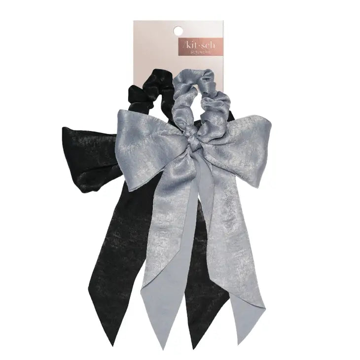 Satin Scarf Scrunchies - Black/Gray | Kitsch