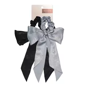 Satin Scarf Scrunchies - Black/Gray | Kitsch