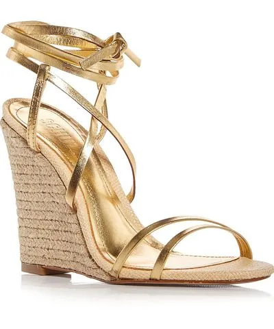 Schutz Deonne Womens Leather Leg Strap Wedge Sandals