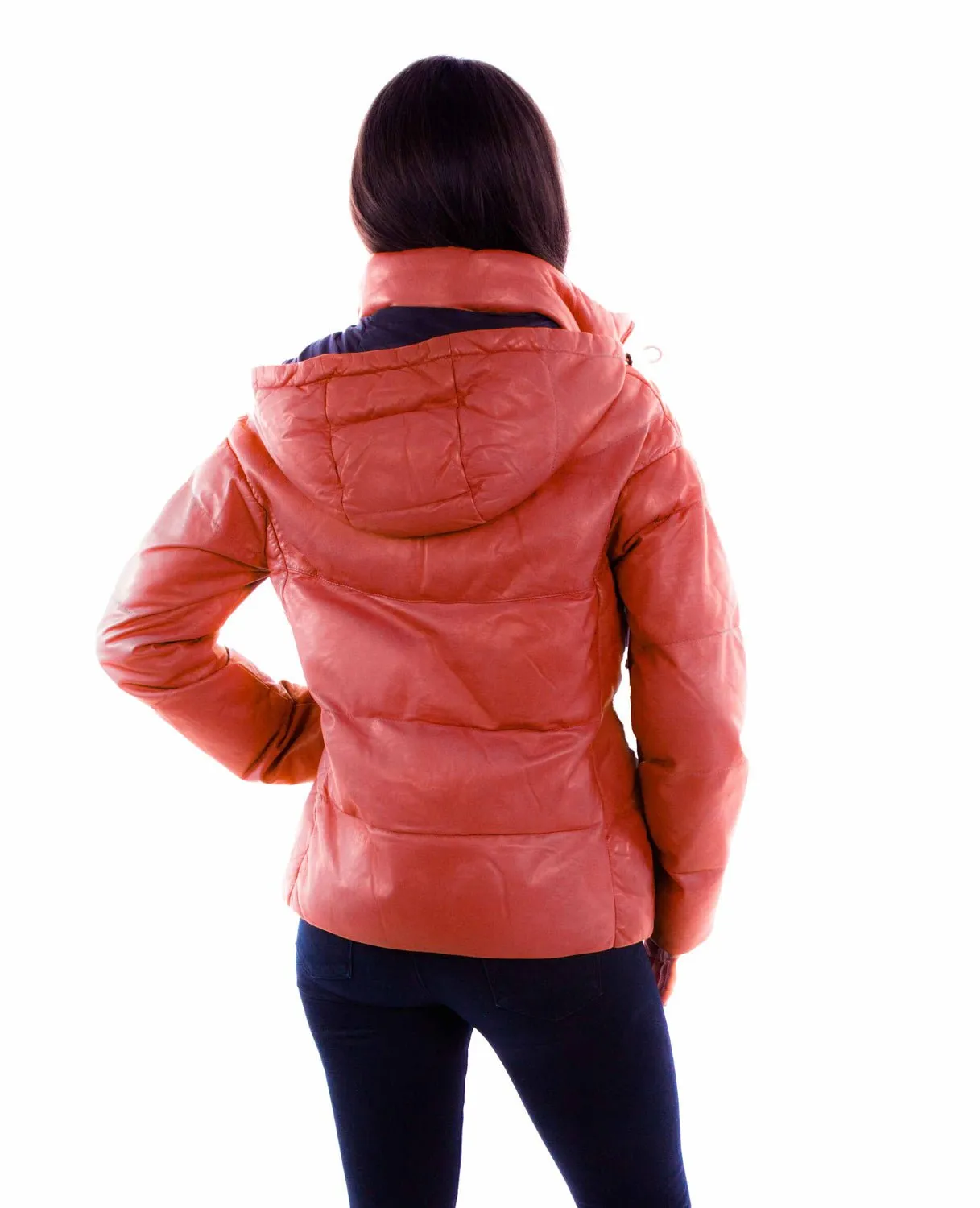 Scully Womens Puffy Zip Front Red Leather Leather Jacket