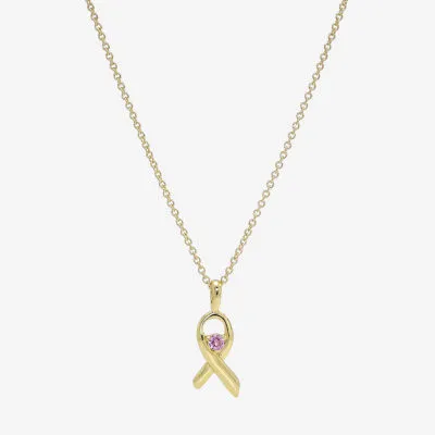 Sparkle Allure Breast Cancer Awareness Cubic Zirconia 14K Gold Over Brass 16 Inch Link Pendant Necklace