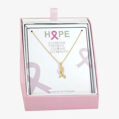 Sparkle Allure Breast Cancer Awareness Cubic Zirconia 14K Gold Over Brass 16 Inch Link Pendant Necklace