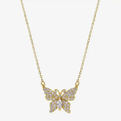 Sparkle Allure Cubic Zirconia 14K Gold Over Brass 16 Inch Link Butterfly Pendant Necklace