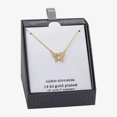 Sparkle Allure Cubic Zirconia 14K Gold Over Brass 16 Inch Link Butterfly Pendant Necklace