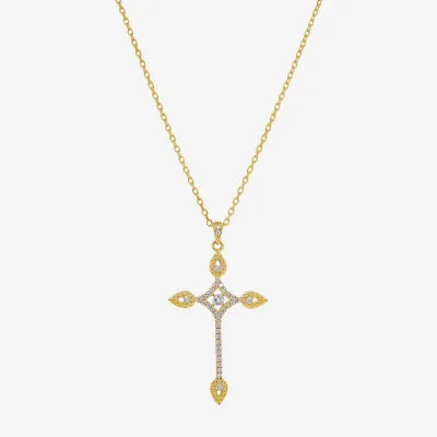 Sparkle Allure Cubic Zirconia 14K Gold Over Brass 16 Inch Link Cross Pendant Necklace