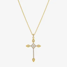 Sparkle Allure Cubic Zirconia 14K Gold Over Brass 16 Inch Link Cross Pendant Necklace