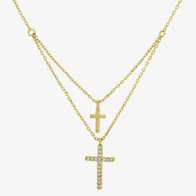 Sparkle Allure Cubic Zirconia 14K Gold Over Brass 16 Inch Link Cross Strand Necklace