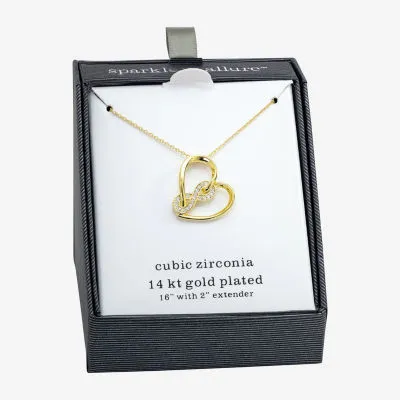 Sparkle Allure Cubic Zirconia 14K Gold Over Brass 16 Inch Link Heart Infinity Pendant Necklace