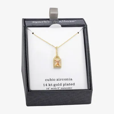 Sparkle Allure Cubic Zirconia 14K Gold Over Brass 16 Inch Link Rectangular Pendant Necklace