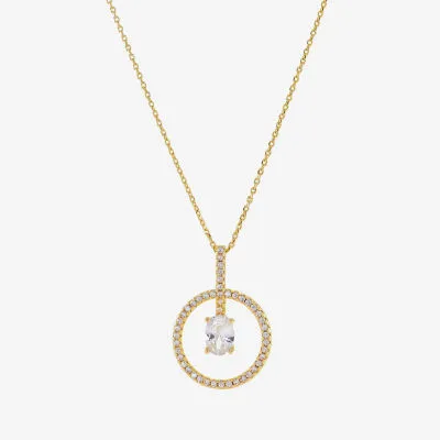 Sparkle Allure Cubic Zirconia 14K Gold Over Brass 16 Inch Link Round Pendant Necklace