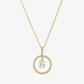 Sparkle Allure Cubic Zirconia 14K Gold Over Brass 16 Inch Link Round Pendant Necklace