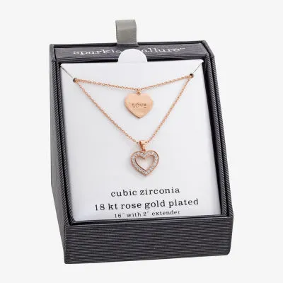 Sparkle Allure Cubic Zirconia 18K Rose Gold Over Brass 16 Inch Link Heart Strand Necklace