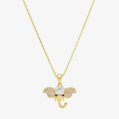 Sparkle Allure Elephant Cubic Zirconia 14K Gold Over Brass 16 Inch Link Pendant Necklace