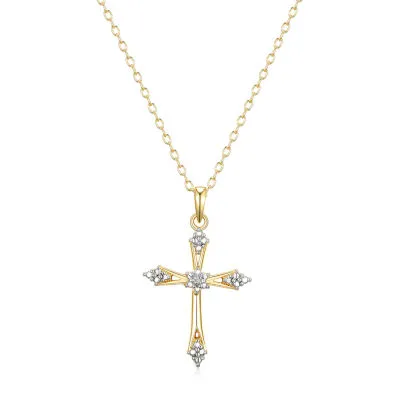 Sparkle Allure Internet Catalog Diamond Accent 18K Gold Over Brass 18 Inch Cable Cross Pendant Necklace