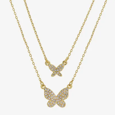 Sparkle Allure You & Me 2-pc. Cubic Zirconia 14K Gold Over Brass 16 Inch Link Butterfly Necklace Set