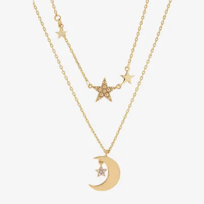 Sparkle Allure You & Me 2-pc. Cubic Zirconia 14K Gold Over Brass 16 Inch Link Moon Star Necklace Set