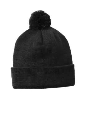 Sport-Tek Solid Pom Pom Beanie STC37 Black