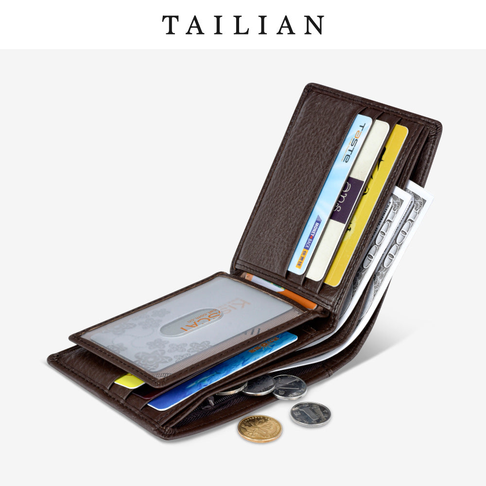 Tailian classic genuine leather men's short wallet