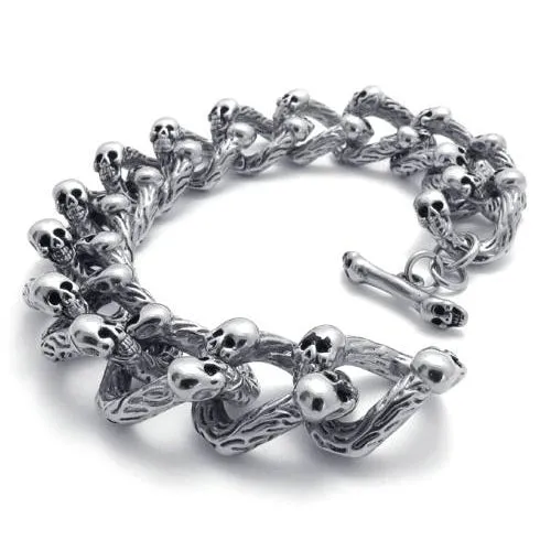 Titanium Stainless steel Classic Biker Men's Skull heavy Bracelet