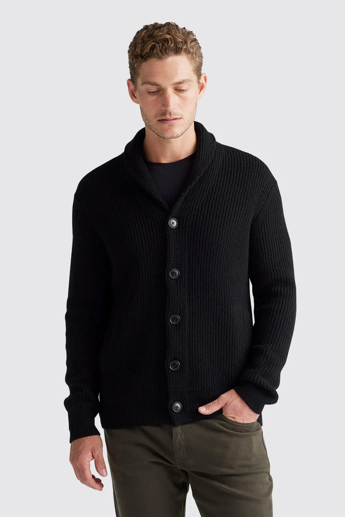 Toorallie Ribbed Shawl Collar Cardigan Black