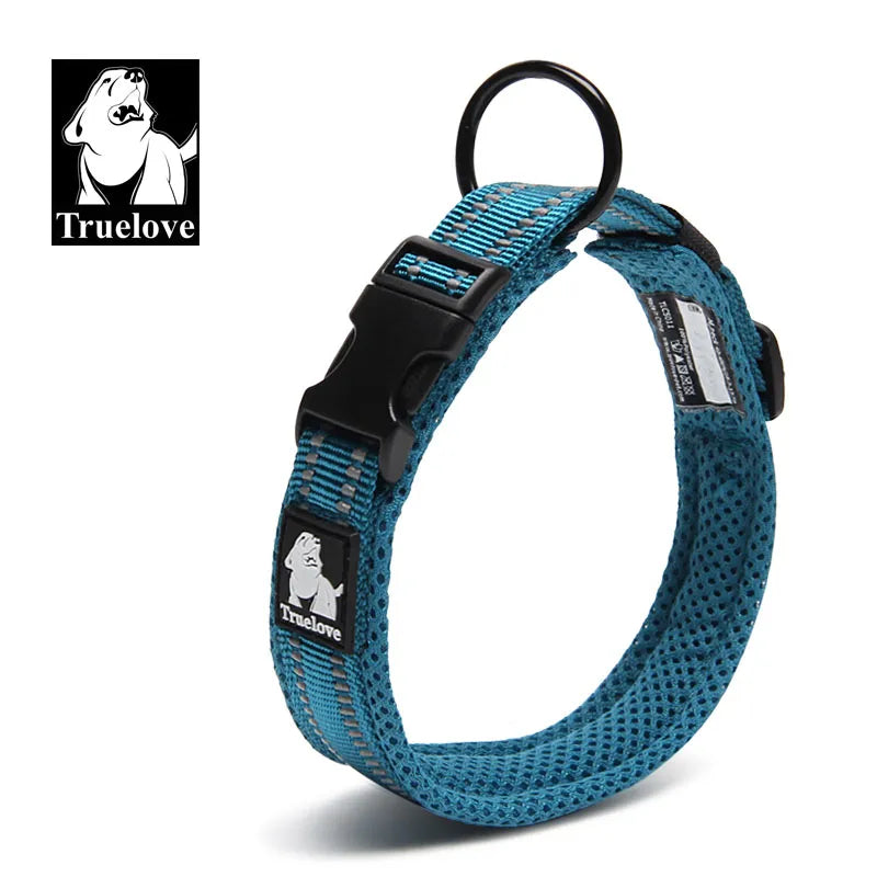 Truelove Adjustable Mesh Padded Pet Dog Collar 3M Reflective Nylon Dog Collar Durable Heavy Duty for all breed all weather 8size