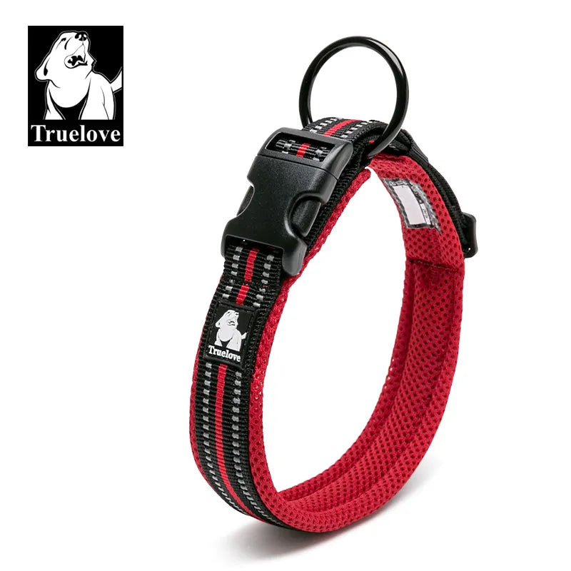 Truelove Adjustable Mesh Padded Pet Dog Collar 3M Reflective Nylon Dog Collar Durable Heavy Duty for all breed all weather 8size