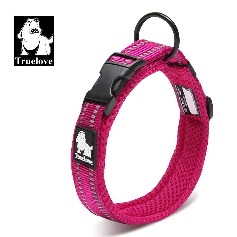 Truelove Adjustable Mesh Padded Pet Dog Collar 3M Reflective Nylon Dog Collar Durable Heavy Duty for all breed all weather 8size