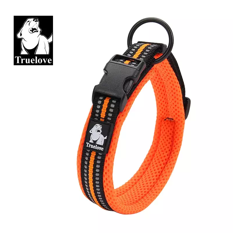 Truelove Adjustable Mesh Padded Pet Dog Collar 3M Reflective Nylon Dog Collar Durable Heavy Duty for all breed all weather 8size