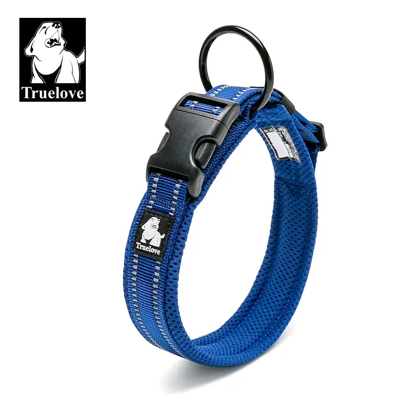 Truelove Adjustable Mesh Padded Pet Dog Collar 3M Reflective Nylon Dog Collar Durable Heavy Duty for all breed all weather 8size