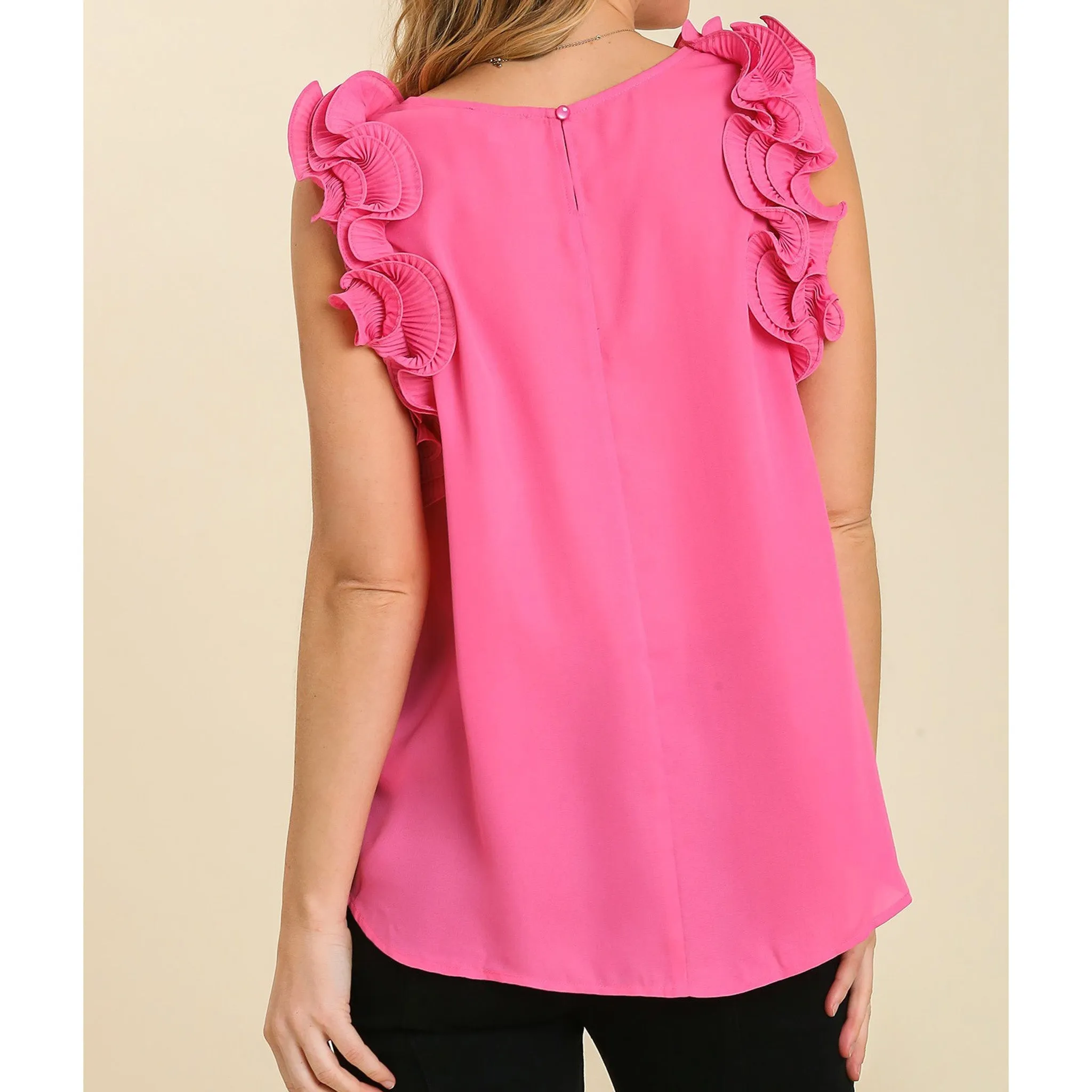 Umgee Women's Bubble Pink Pleated Sleeveless Top