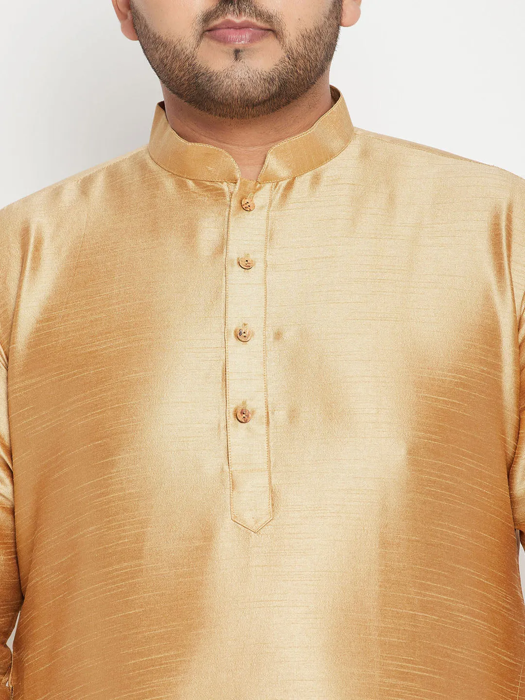 VASTRAMAY Men's Plus Size Gold Zari Weaved Nehru Jacket With Kurta Pyjama set