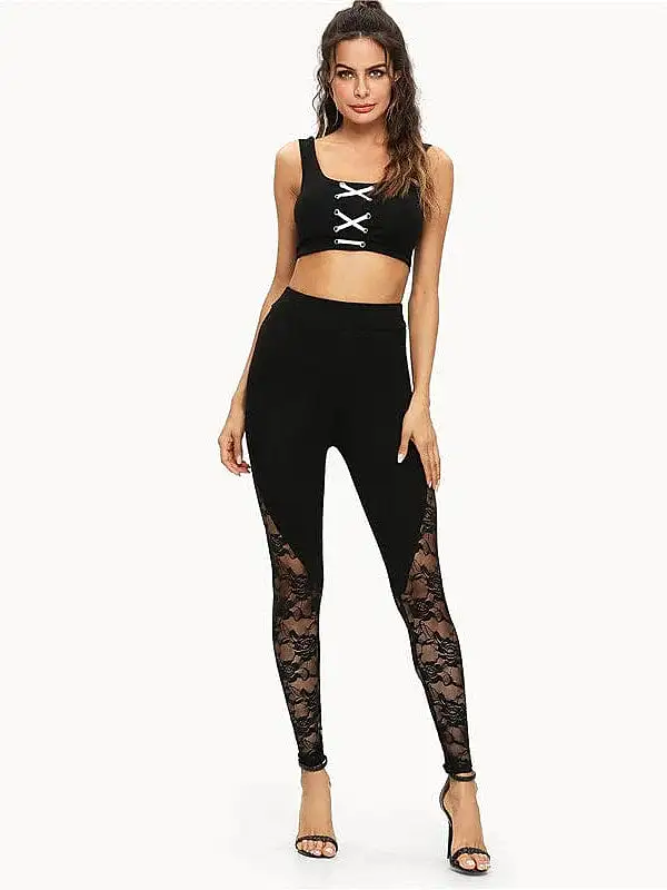 Versatile Women's Black Lace Tights Leggings