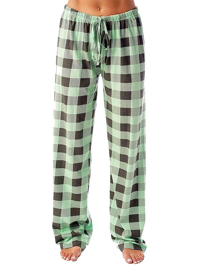 White and Pink Women's Flannel Grid/Plaid Pajama Bottoms with Adjustable Waist