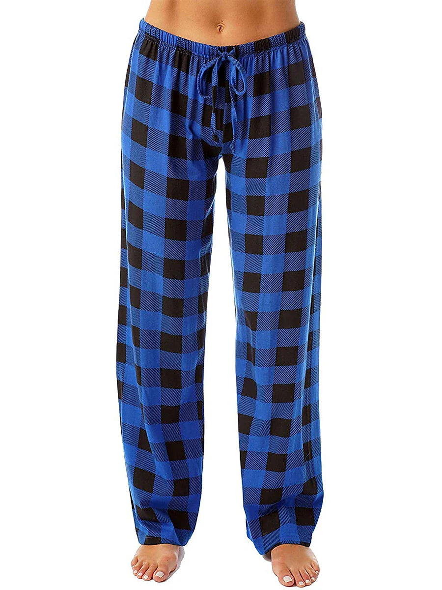 White and Pink Women's Flannel Grid/Plaid Pajama Bottoms with Adjustable Waist