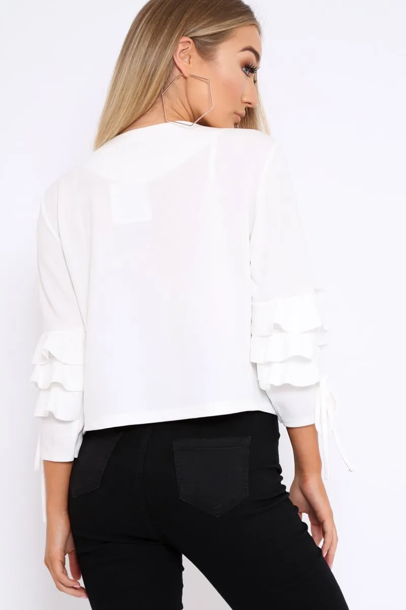 White Ruffle Sleeve Jacket - Verena