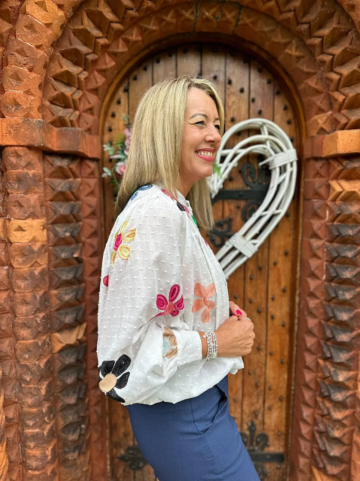 White Vibrant Embroidered Flower Blouse Hattie