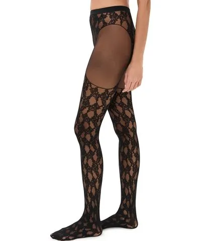 Wolford Floral Lace Suspender Tights Black M