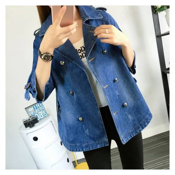 Women‘s double breasted denim jacket