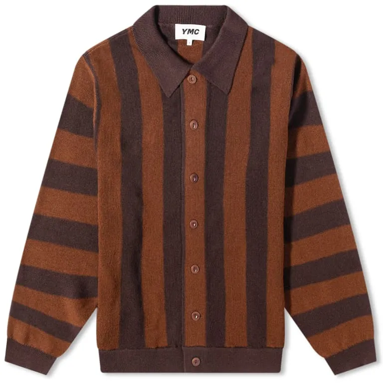 YMC Men's Brown Rap Pack Stripe Cardigan