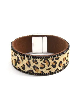 ZENZII B1359-LEO-TAN LEOPARD COWHIDE BRACELET - B1359-LEO-TAN-ZENZII